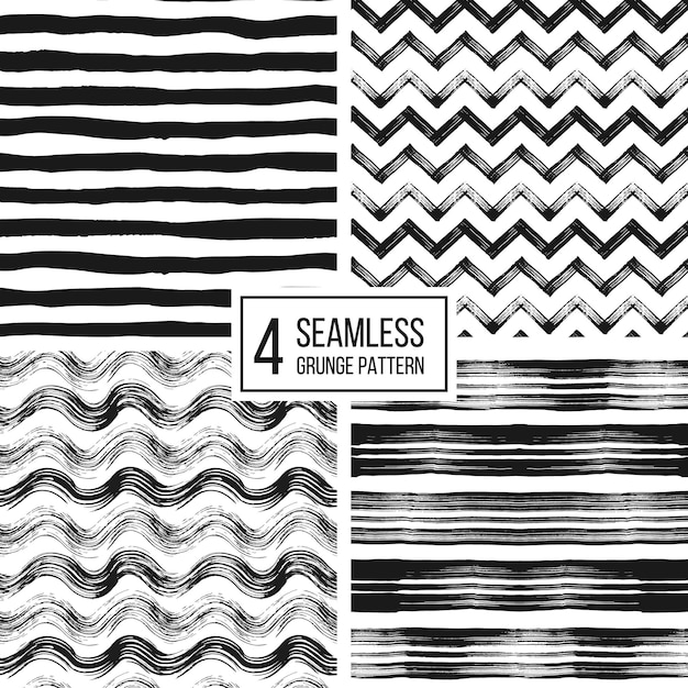 Set van grunge naadloze patroon zwart witte strepen polka dots dierlijke vlekken
