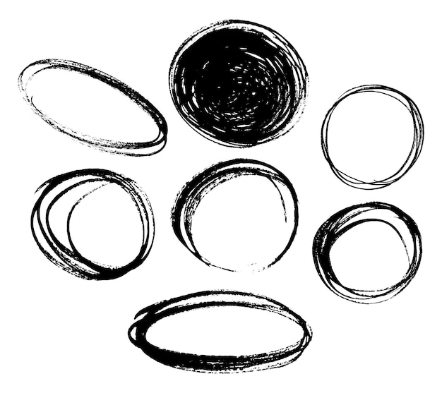 Vector set van grunge zwarte penseel cirkel geïsoleerd op wit ronde stempel vector geïsoleerde op achtergrond