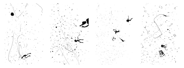 Set van Grungy Aged Distressed Textures Retro Vector Illustratie met zwart-wit overlays