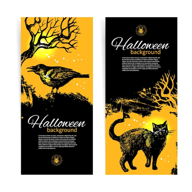 Set van halloween-banners. handgetekende illustratie