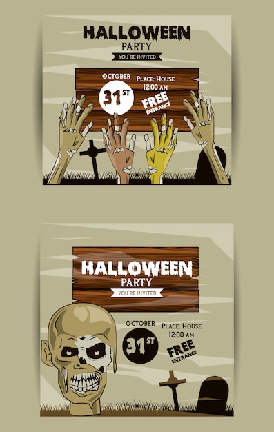 Vector set van halloween-kaarten voor feestuitnodigingen