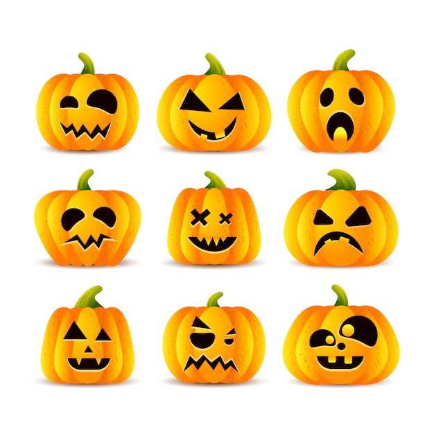 Set van halloween pompoenen grappige gezichten