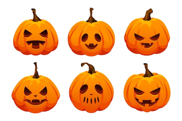 Set van halloween-pompoenpictogrammen fantasiekarakters