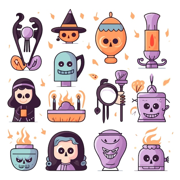 Set van halloween silhouetten kleurrijke icoon en personage Vector illustratie geïsoleerd