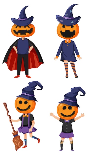 Set van halloween stripfiguur spookachtig kostuum dragen