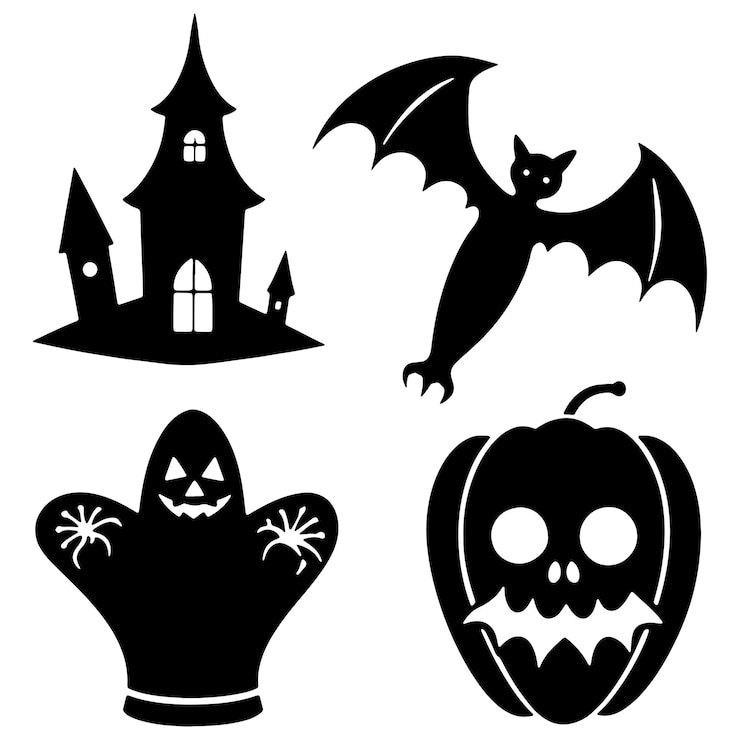 Vector set van halloween vector elementen silhouet iconen en transparante halloween karakter contouren