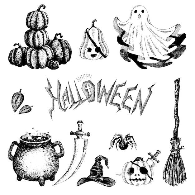 Set van Halloween vectorillustraties geïsoleerd op een witte achtergrond