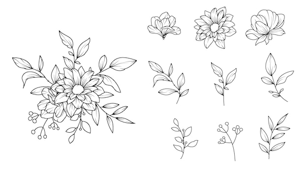 Vector set van hand getrokken bloemen