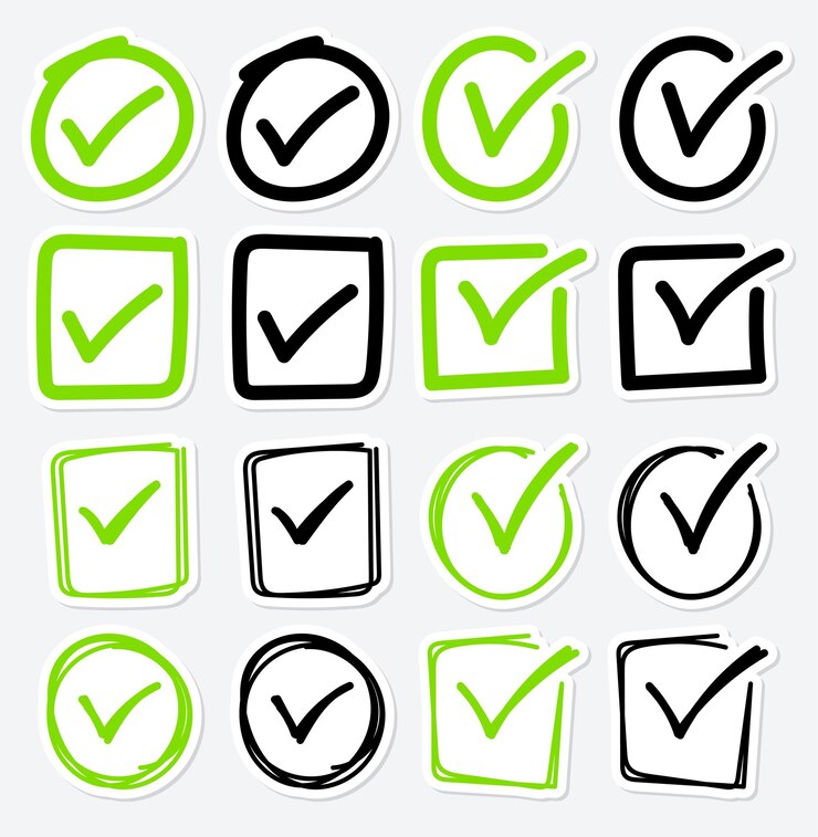 Vector set van hand getrokken vinkje