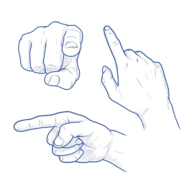 Vector set van hand pointering doodles hand getekende sketch vector.