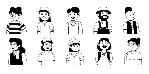 Set van handgetekende avatar in doodle stijl