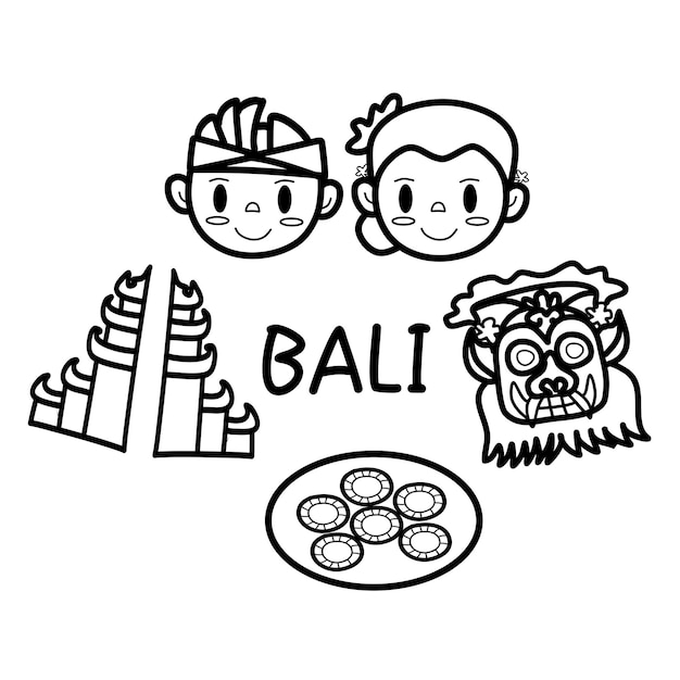 Set van handgetekende Bali-cultuur