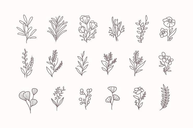 set van handgetekende bloemen logo
