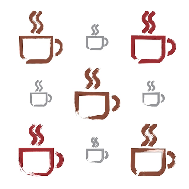 Set van handgetekende koffiekopje iconen, penseel tekenen café tekenen, verzameling van vectorillustraties van een handgeschilderde hete theekopje symbolen geïsoleerd op een witte achtergrond.