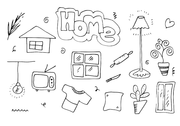 Set van handgetekende pictogrammen voor huishoudelijke apparaten home doodles