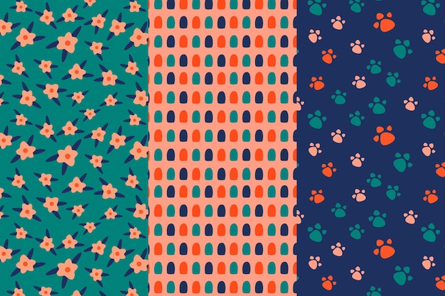 Set van handgetekende platte ontwerp naadloos patroon