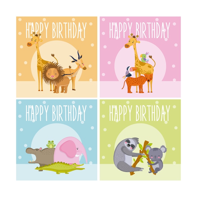 Set van happy birthday dieren kaarten