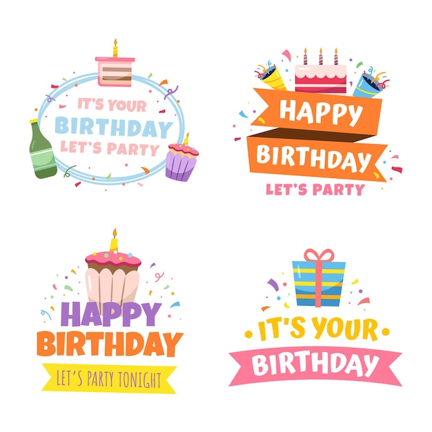 Set van happy birthday sticker vector op witte achtergrond