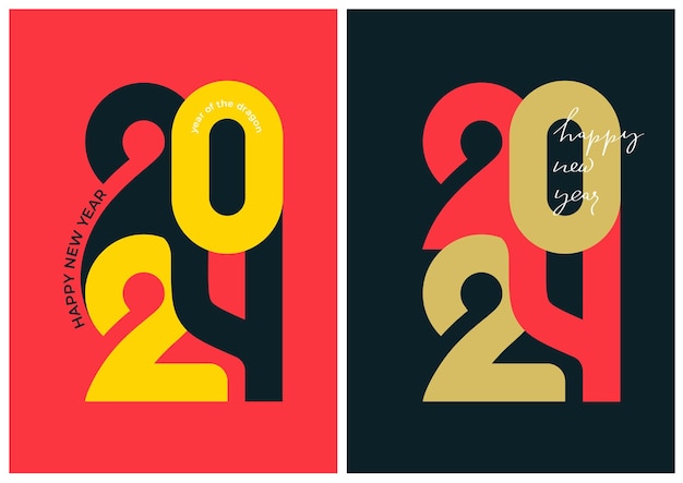 Set van Happy New Year 2024 ontwerp Sjablonen van zakelijke agenda voor 2024 met wensen Brochure ontwerp