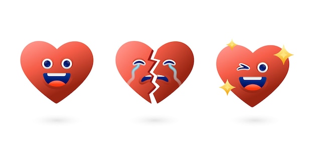 Set van hart cartoon karakter liefde en gebroken haard vector illustratie collecties