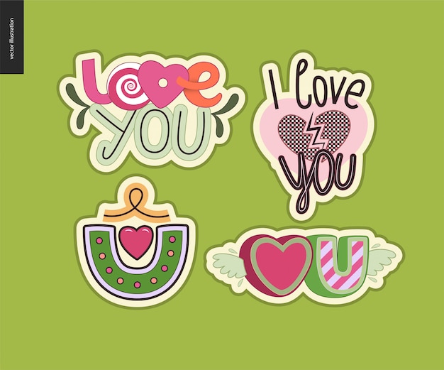 Set van hedendaagse girlie love you letter logo