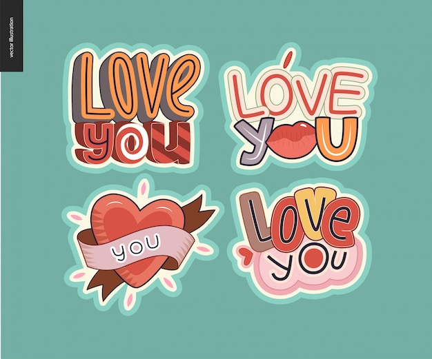 Set van hedendaagse girlie Love You letter logo