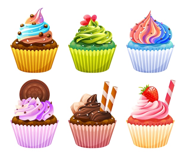 Vector set van heerlijke cupcakes cartoon afbeelding