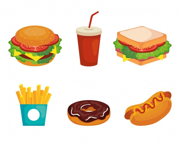 Set van heerlijke fastfood iconen