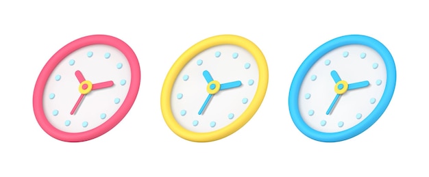 Set van heldere decoratieve wandhorloges voor timing controle deadline tijdbeheer d pictogram vector