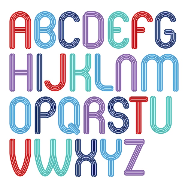 Set van heldere vector hoofdletters funky Engelse Alfabetletters geïsoleerd, voor gebruik in logo-ontwerp voor nachtclubreclame