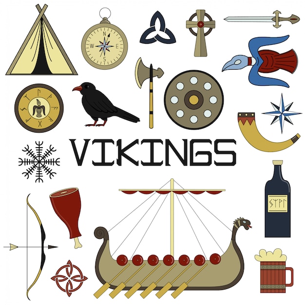 Set van heldere vectorillustraties voor het ontwerp van het leven van Viking.