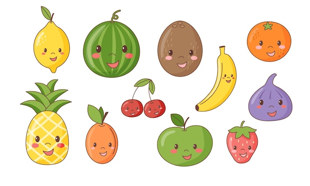 Set van hele verkrachting kawaii fruit karaktersx9