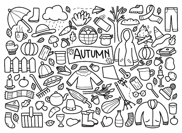 Set van herfst Doodle