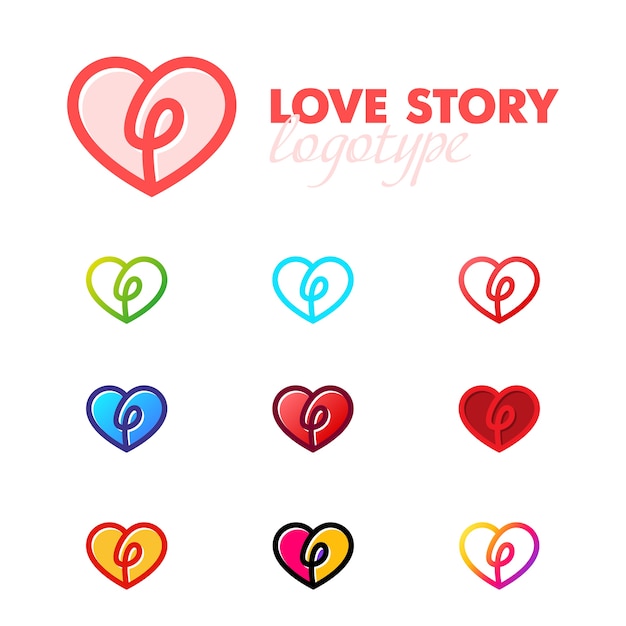 Set van het Love Heart-logo. Valentine&#39;s symbool, vector, vorm.
