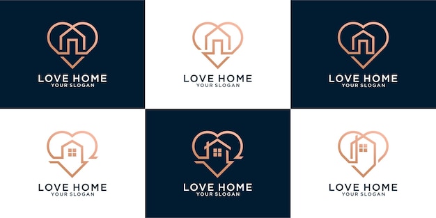 Set van Home-logo met creatief liefdesvorm conceptontwerp Premium Vector
