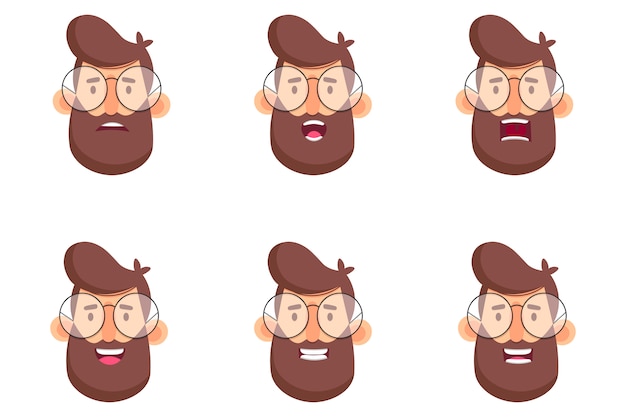 Vector set van hoofd van hipster bebaarde man