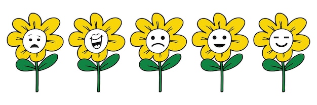 Set van hoogwaardige zonnebloem cartoon emoticons en emoji vector