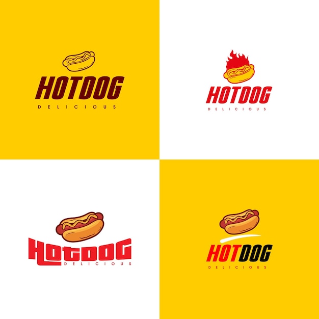 set van Hotdog-logo of label Fastfood afhaalmaaltijdpictogram