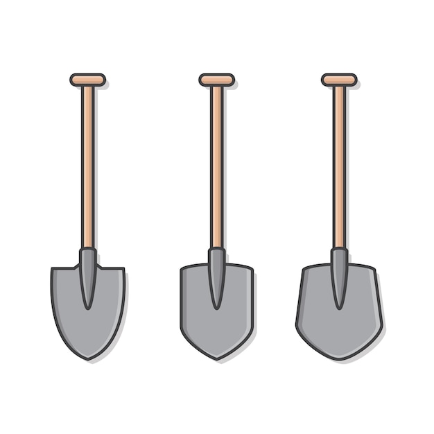 Vector set van houten schop geïsoleerd op wit