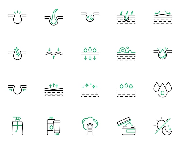 Set van huidlijn pictogrammen vocht huidverzorging