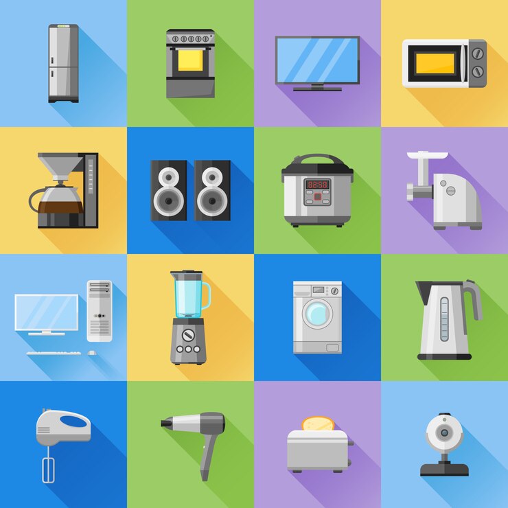 Set van huis, huishouden, keukenapparatuur pictogrammen in vlakke stijl