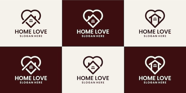 set van huis met liefde logo-ontwerpcombinaties