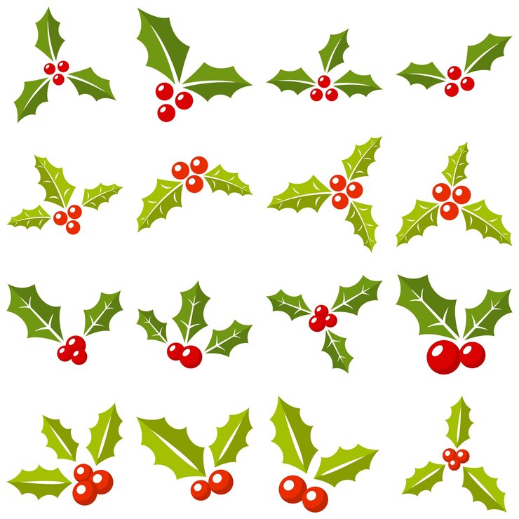 Vector set van hulst bessen in vlakke stijl geïsoleerd