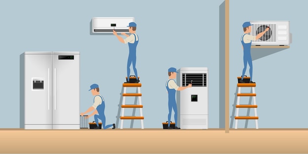 Set van HVAC-service karakter ontwerp illustratie