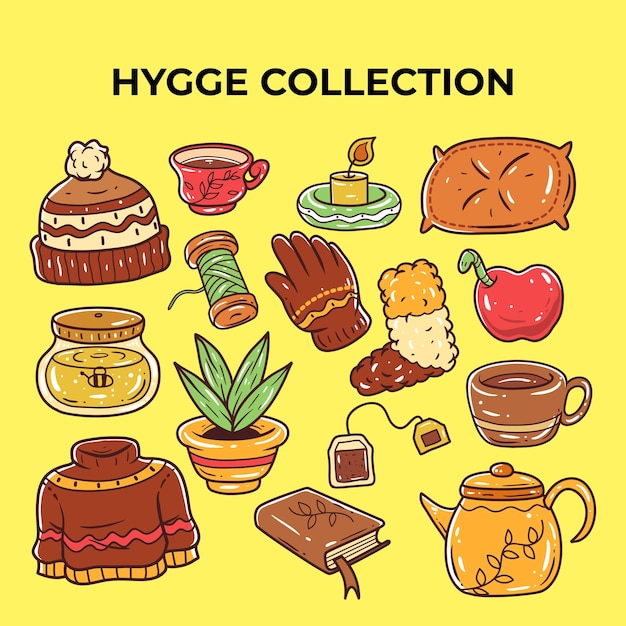 Set van hygge handgetekende vector collectie