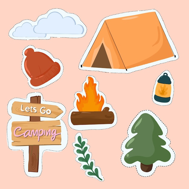 set van iconen van camping element vector illustratie kunst