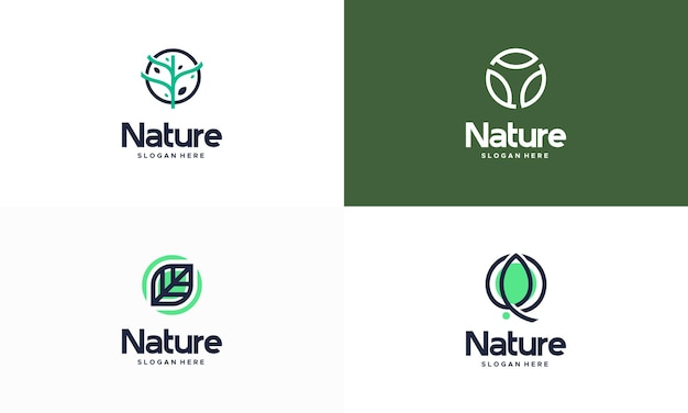 Set van iconische natuur blad logo ontwerpsjabloon, abstracte groene blad pictogram vector embleemontwerp. landschapsontwerp, tuin, plant, natuur en ecologie vector logo