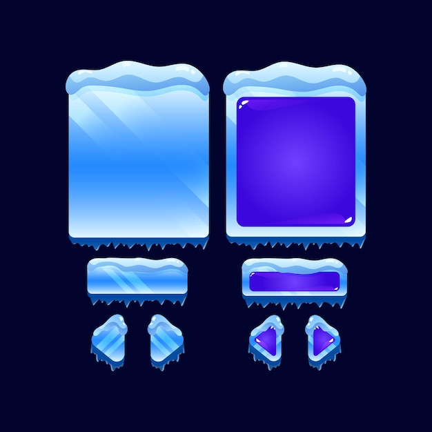 Set van ijs winter jelly game ui board pop-up sjabloon voor gui asset-elementen