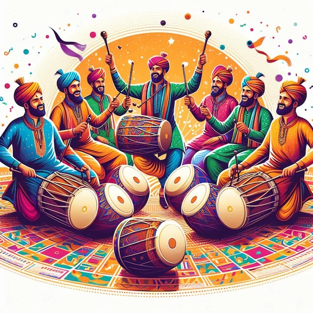 Set van Indiase mannen in traditionele kleding en palerende muziek vector illustratie