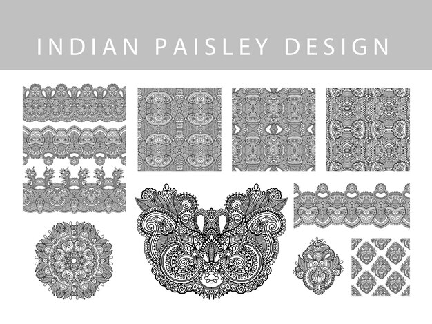 Set van indiase paisley ontwerpelement hand tekenen bloemen tattoo doodle collectie